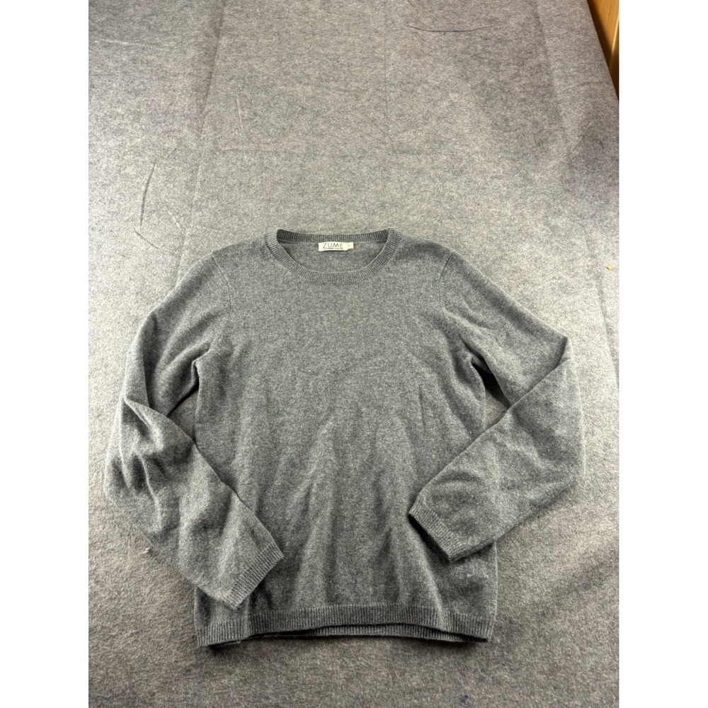 Zume Cashmere Fashion Gray Crewneck Sweater 100% Cashmere Womens S Minimalist